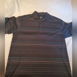 Men’s Grand Slam Striped Performance Black Golf Polo Teal Grey Stripes Sz L
